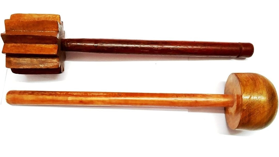 Traditional Wooden Hand Masher Combo – Ghotna (ਘੋਟਣਾ) – Handcrafted Wooden Whisk Set of 2