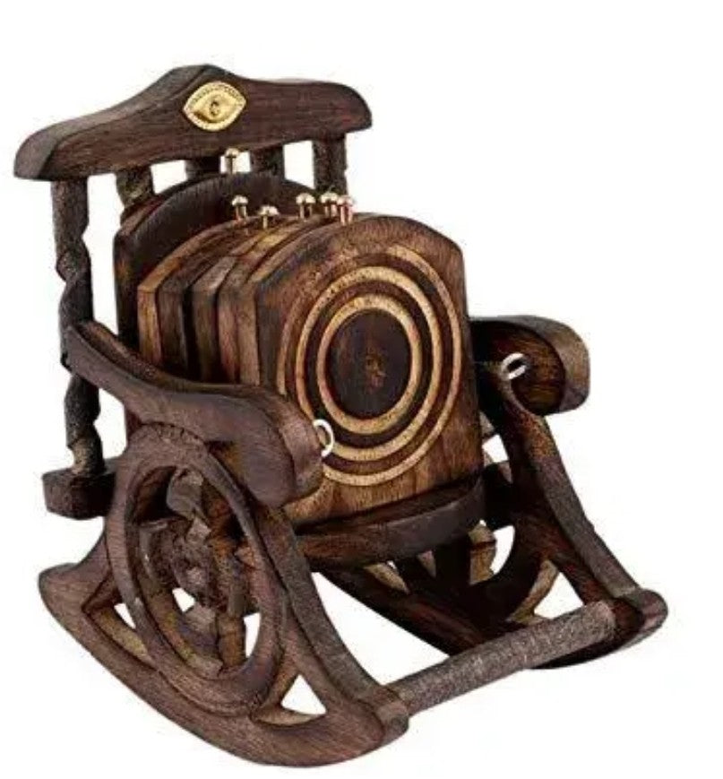 Whimsical Wooden Coaster Holder Set – Rocking Chair & More!
