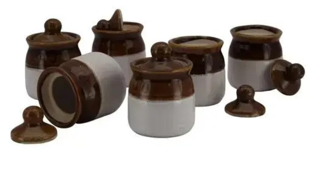 “Pind Vali Pantry” – Hand-Painted Martban Jar Set with Wooden Tray (6 x 200 ml)