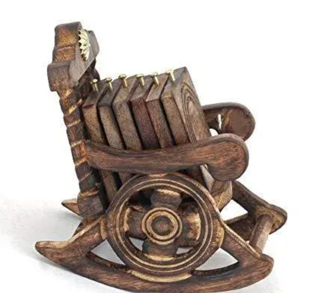 Whimsical Wooden Coaster Holder Set – Rocking Chair & More!