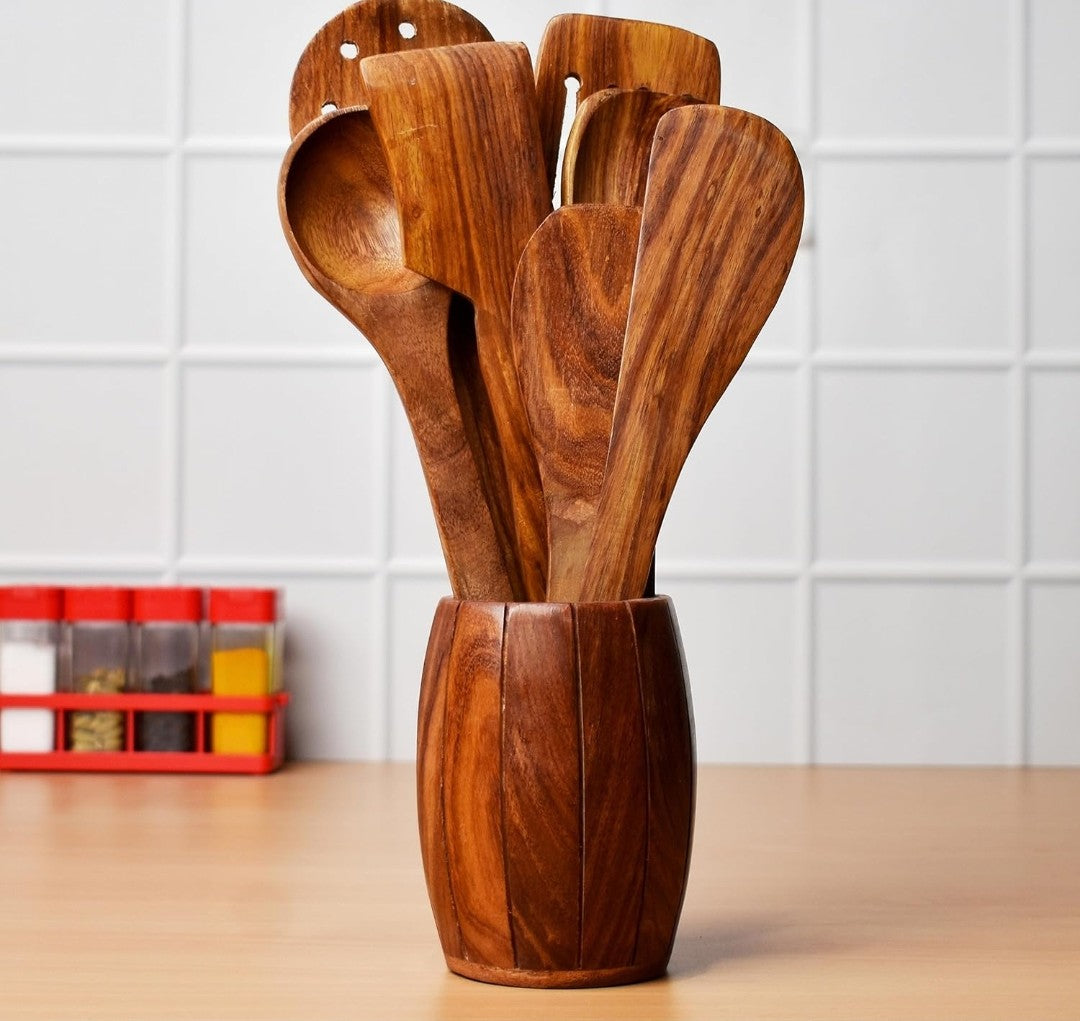 Wood Kitchen Tools Set – Natural, Durable & Antibacterial