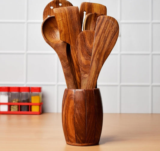 Wood Kitchen Tools Set – Natural, Durable & Antibacterial
