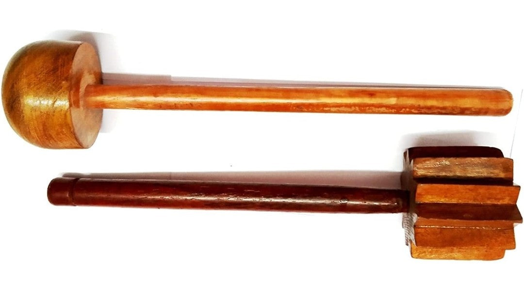 Traditional Wooden Hand Masher Combo – Ghotna (ਘੋਟਣਾ) – Handcrafted Wooden Whisk Set of 2